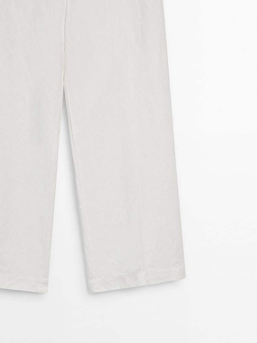 Massimo Dutti Wide-leg Cotton And Linen Blend Women Trousers White | US-GP4310829