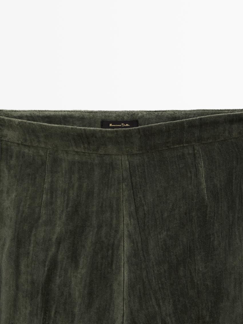 Massimo Dutti Wide-leg Creased Velvet Women Trousers Dark Green | US-DR7148360