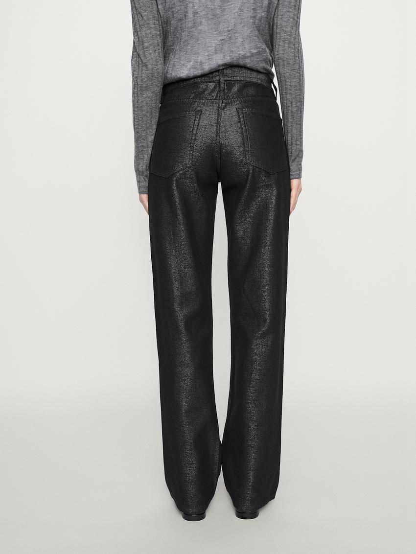 Massimo Dutti Wide-leg Metallic Women Jeans Black | US-WK4592068