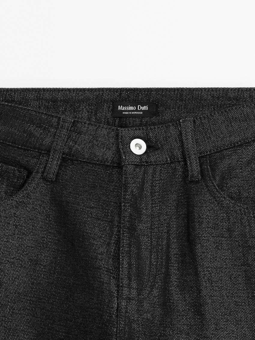 Massimo Dutti Wide-leg Metallic Women Jeans Black | US-WK4592068