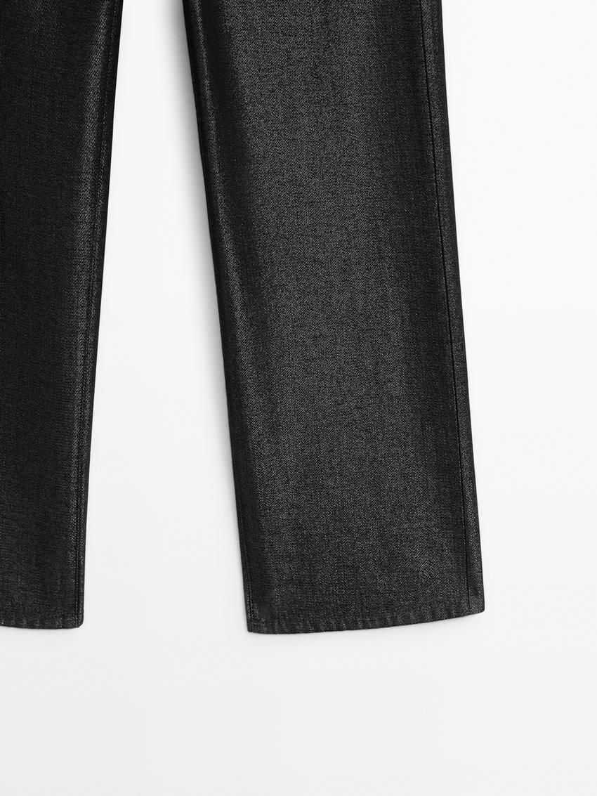 Massimo Dutti Wide-leg Metallic Women Jeans Black | US-WK4592068