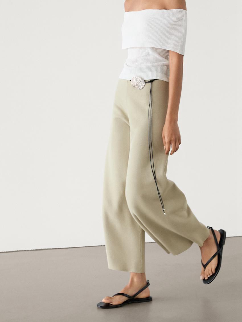 Massimo Dutti Wide-leg Milano Knit Women Trousers Khaki | US-YH1365892
