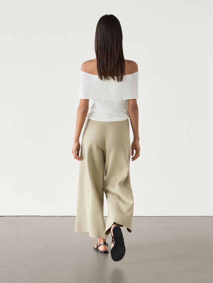 Massimo Dutti Wide-leg Milano Knit Women Trousers Khaki | US-YH1365892