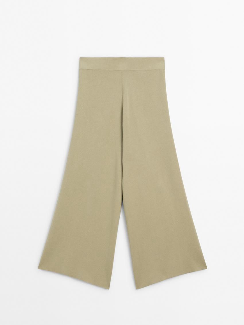 Massimo Dutti Wide-leg Milano Knit Women Trousers Khaki | US-YH1365892