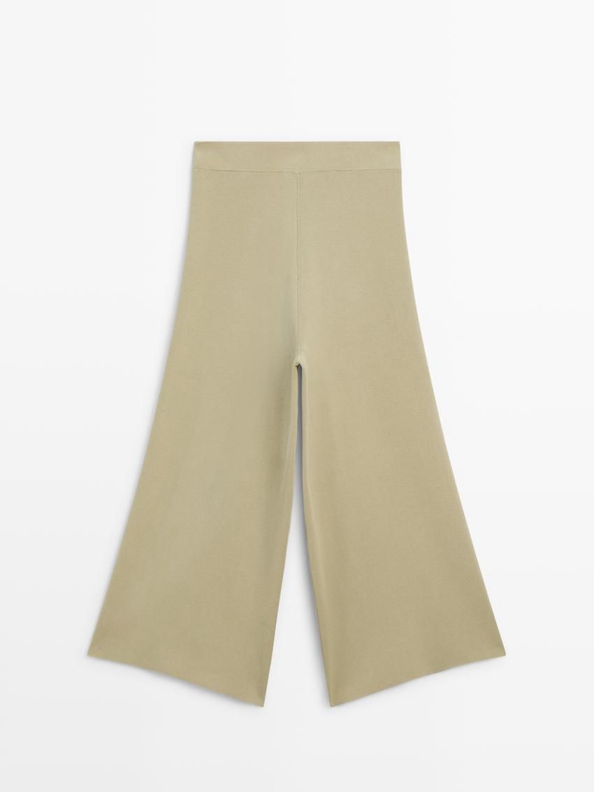 Massimo Dutti Wide-leg Milano Knit Women Trousers Khaki | US-YH1365892