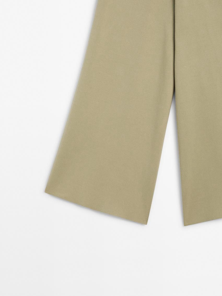 Massimo Dutti Wide-leg Milano Knit Women Trousers Khaki | US-YH1365892
