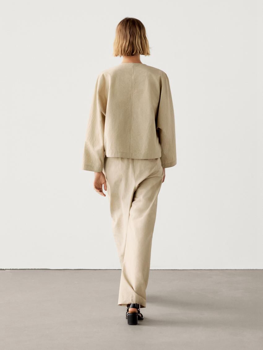 Massimo Dutti Wide-leg Pleated Co-ord Women Trousers Beige | US-GH0436285