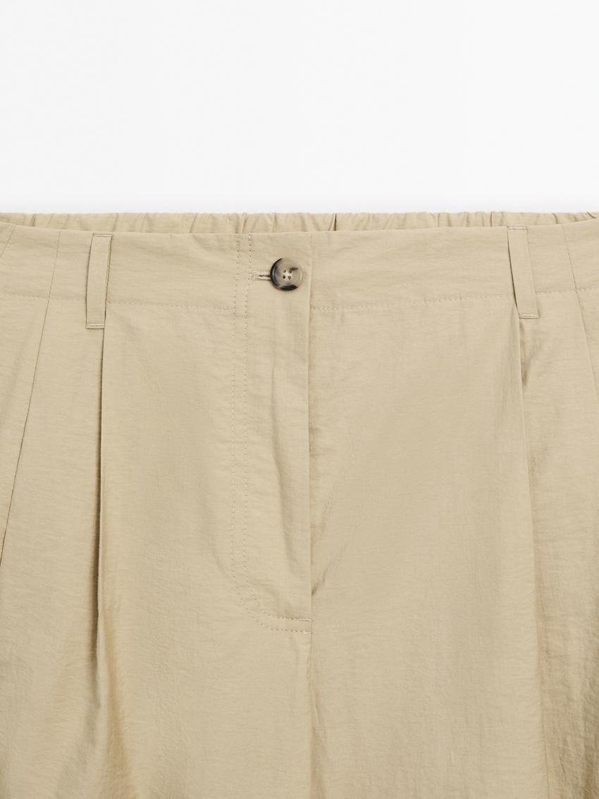 Massimo Dutti Wide-leg Pleated Co-ord Women Trousers Beige | US-GH0436285