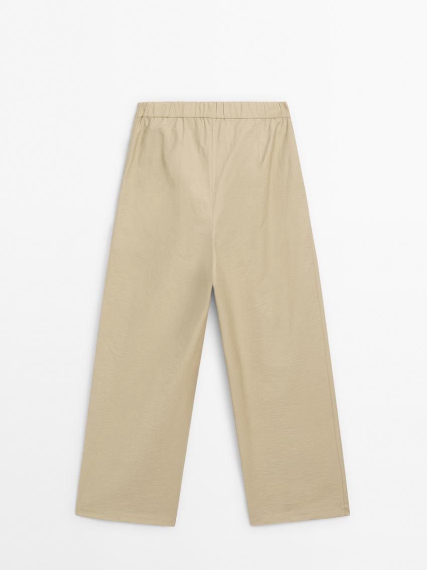 Massimo Dutti Wide-leg Pleated Co-ord Women Trousers Beige | US-GH0436285