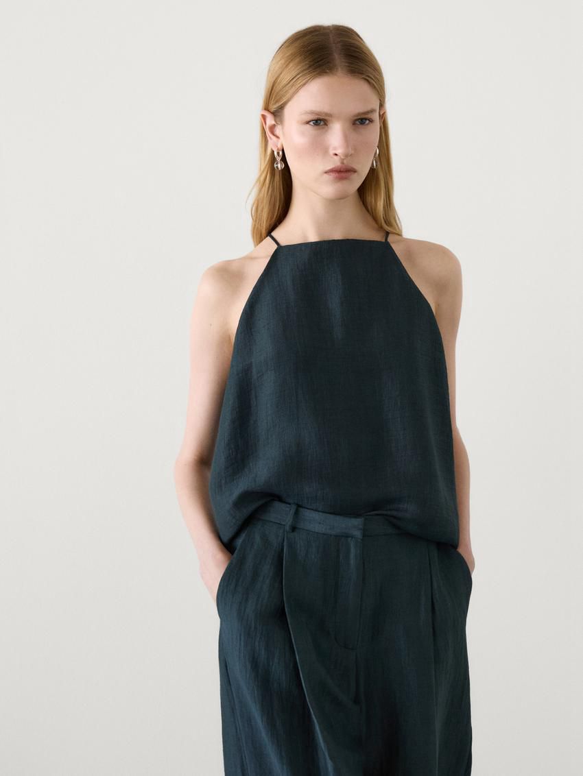 Massimo Dutti Wide-leg Pleated Co-ord Women Trousers Dark Green | US-US6270819