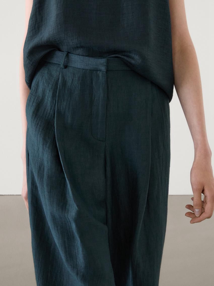 Massimo Dutti Wide-leg Pleated Co-ord Women Trousers Dark Green | US-US6270819