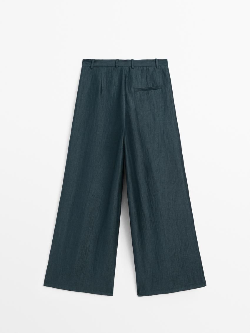 Massimo Dutti Wide-leg Pleated Co-ord Women Trousers Dark Green | US-US6270819