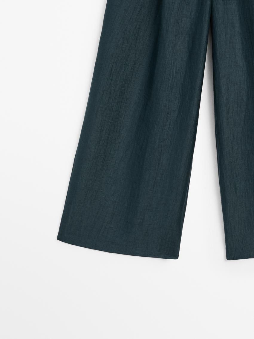 Massimo Dutti Wide-leg Pleated Co-ord Women Trousers Dark Green | US-US6270819