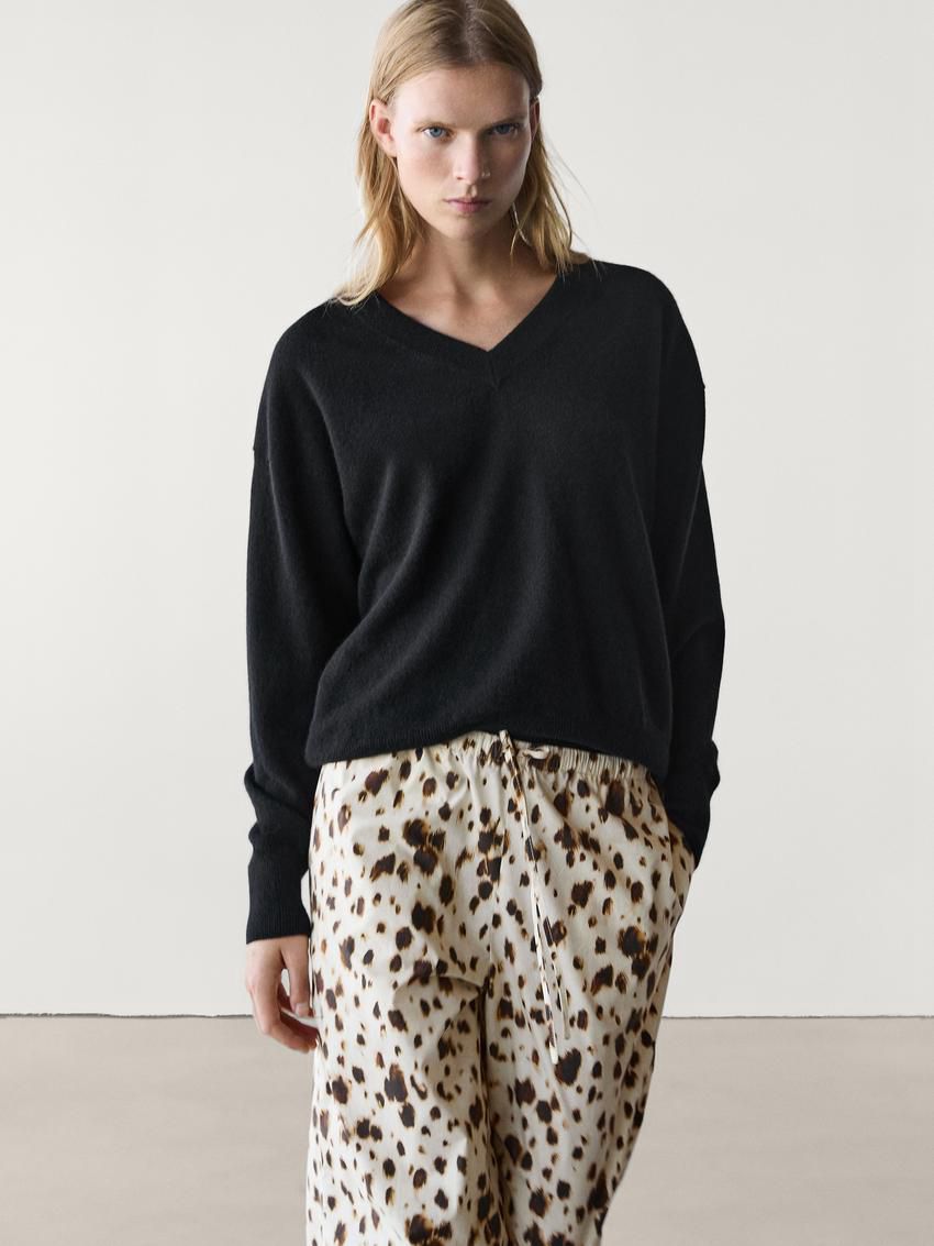 Massimo Dutti Wide-leg Printed With Drawstring Detail Women Trousers Leopard | US-XU8759143