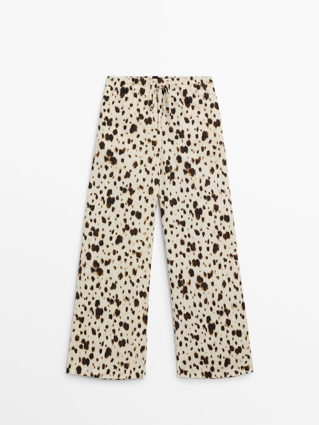 Massimo Dutti Wide-leg Printed With Drawstring Detail Women Trousers Leopard | US-XU8759143