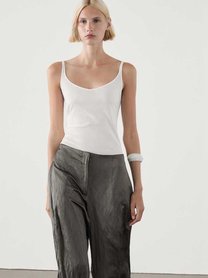 Massimo Dutti Wide-leg Satin Creased Women Trousers Grey | US-KX7506234