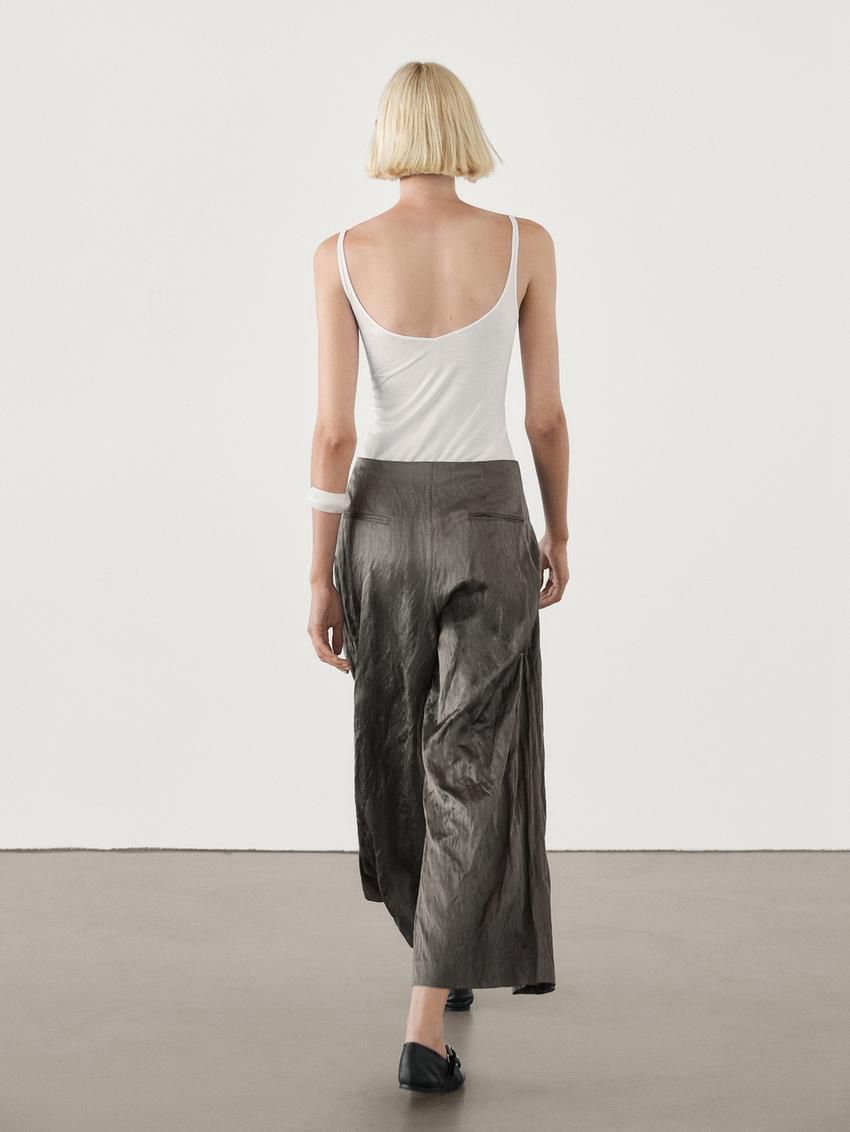 Massimo Dutti Wide-leg Satin Creased Women Trousers Grey | US-KX7506234