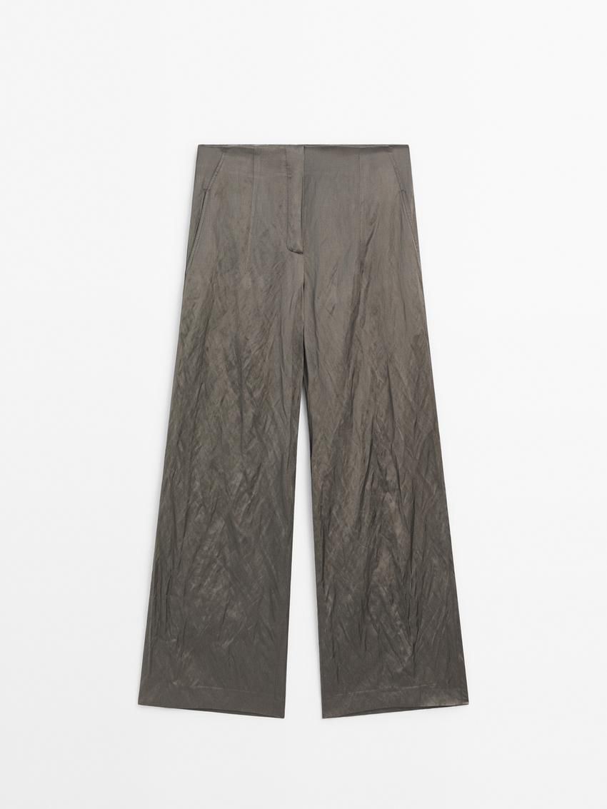 Massimo Dutti Wide-leg Satin Creased Women Trousers Grey | US-KX7506234