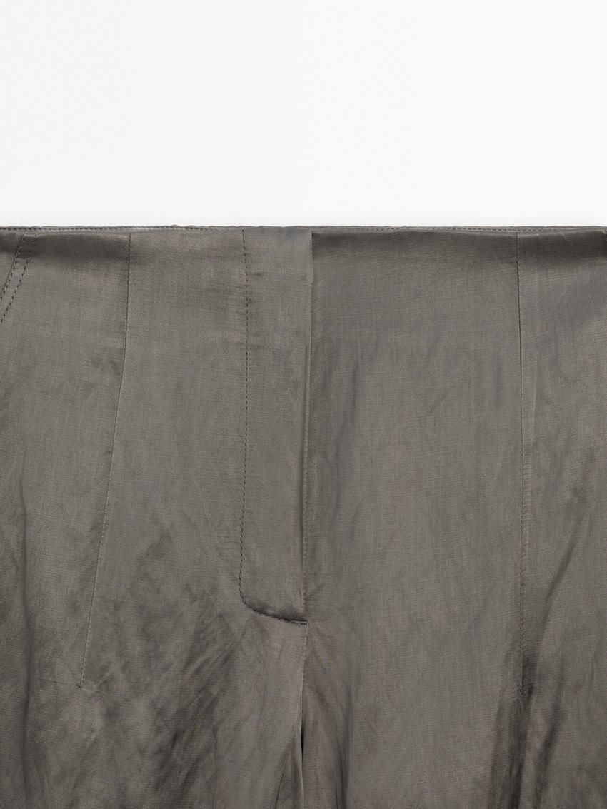 Massimo Dutti Wide-leg Satin Creased Women Trousers Grey | US-KX7506234