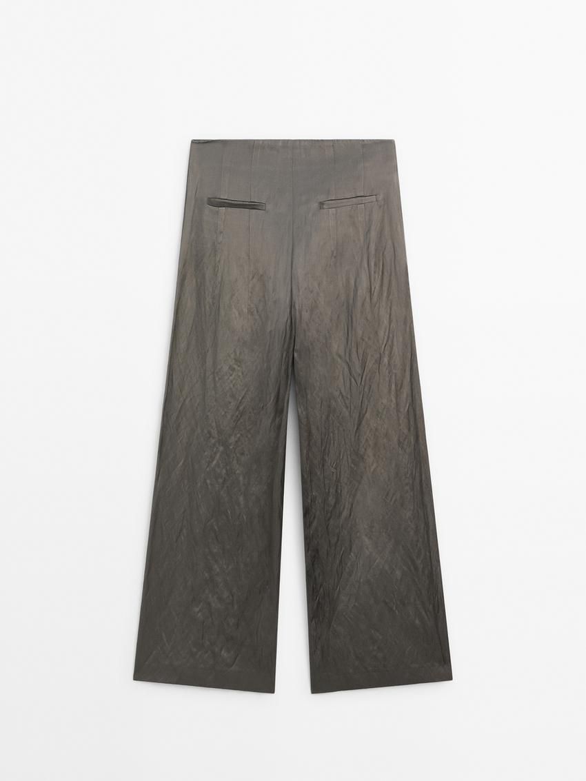 Massimo Dutti Wide-leg Satin Creased Women Trousers Grey | US-KX7506234