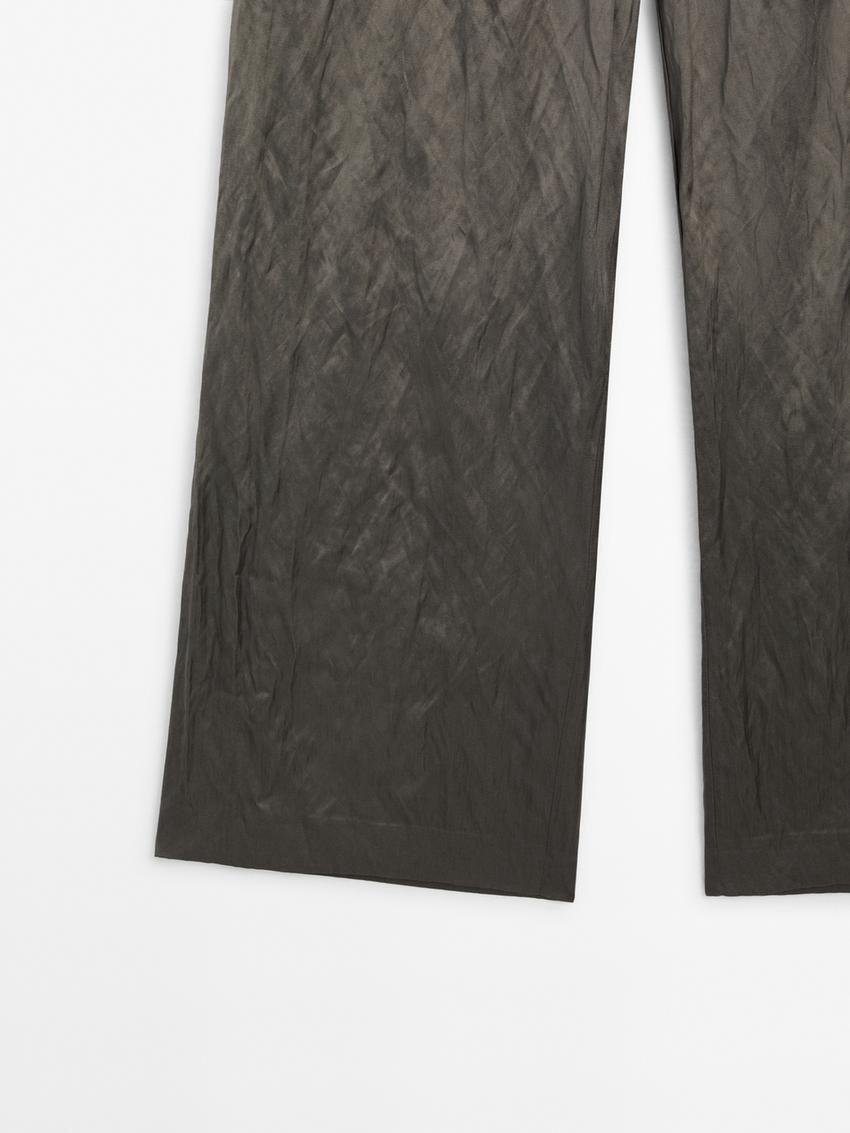 Massimo Dutti Wide-leg Satin Creased Women Trousers Grey | US-KX7506234