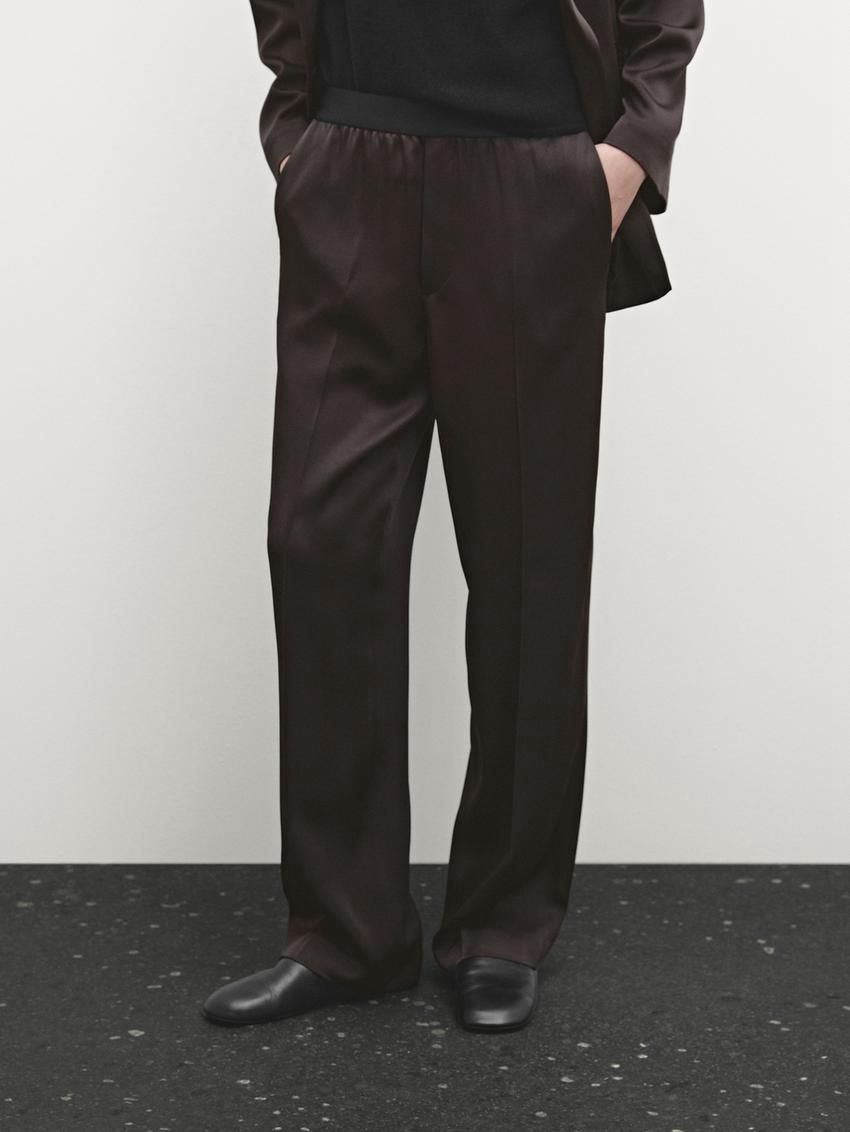 Massimo Dutti Wide-leg Satin Women Trousers Dark Brown | US-KU5743896