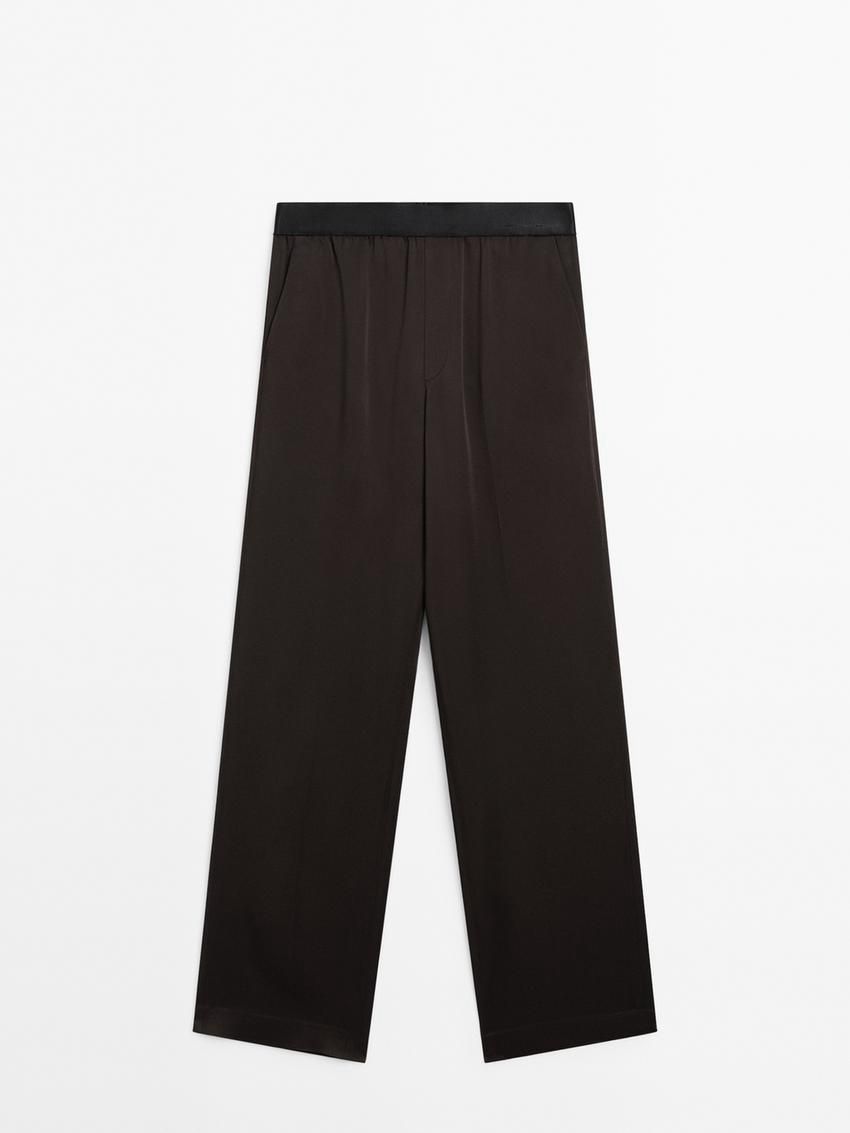 Massimo Dutti Wide-leg Satin Women Trousers Dark Brown | US-KU5743896