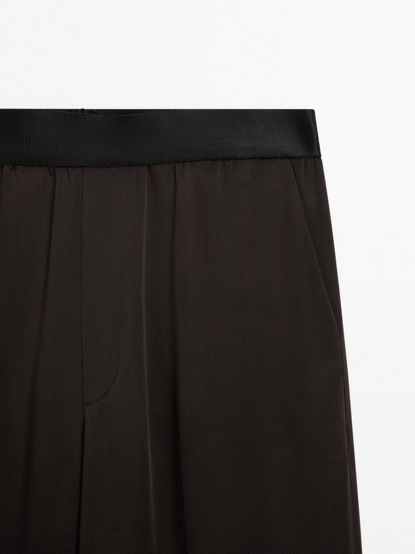Massimo Dutti Wide-leg Satin Women Trousers Dark Brown | US-KU5743896