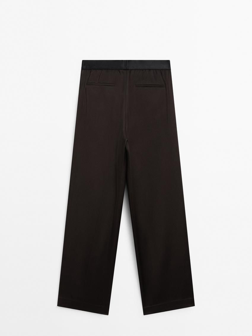 Massimo Dutti Wide-leg Satin Women Trousers Dark Brown | US-KU5743896