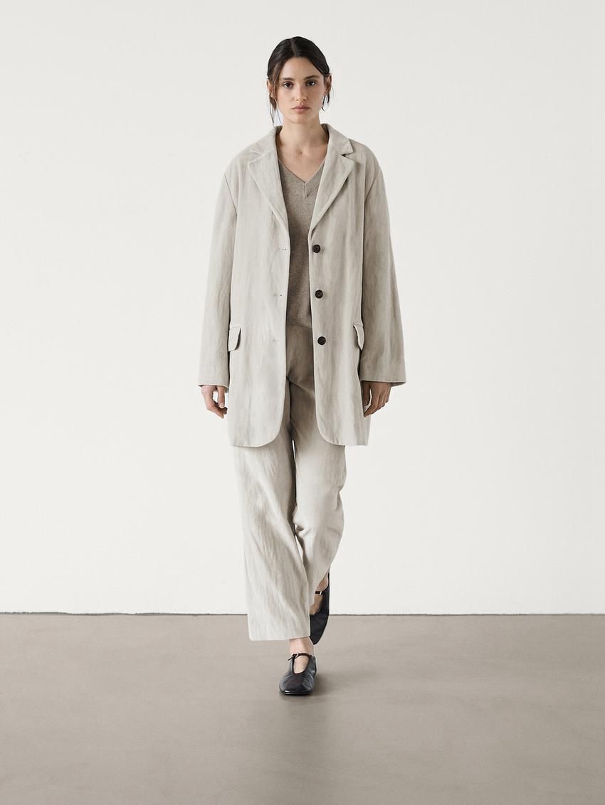 Massimo Dutti Wide-leg Velvet Suit Co-ord Women Trousers Beige | US-XP4071853