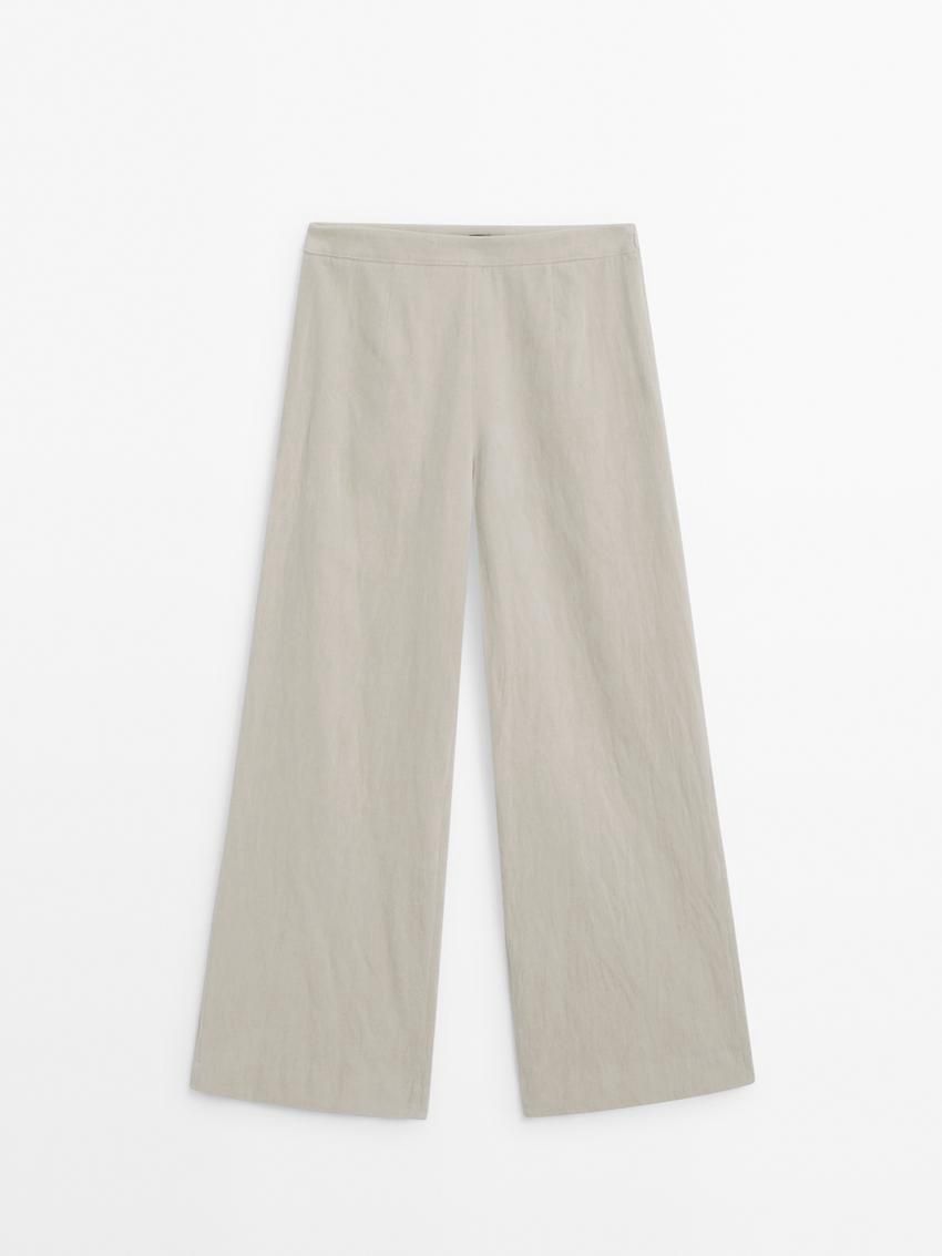 Massimo Dutti Wide-leg Velvet Suit Co-ord Women Trousers Beige | US-XP4071853