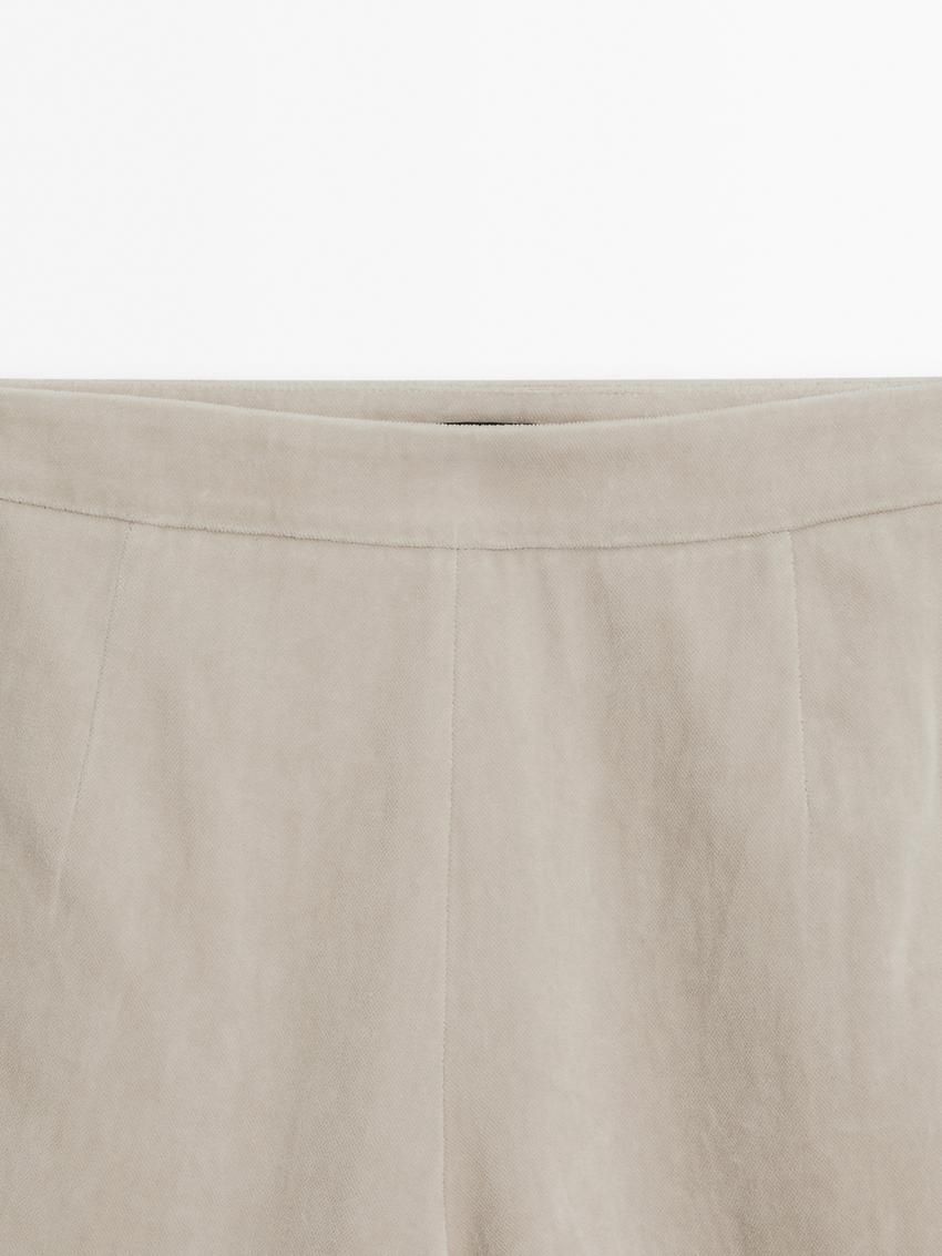 Massimo Dutti Wide-leg Velvet Suit Co-ord Women Trousers Beige | US-XP4071853