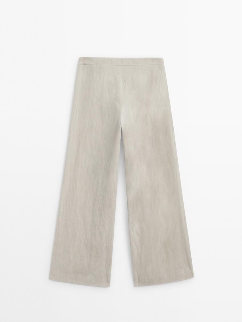 Massimo Dutti Wide-leg Velvet Suit Co-ord Women Trousers Beige | US-XP4071853