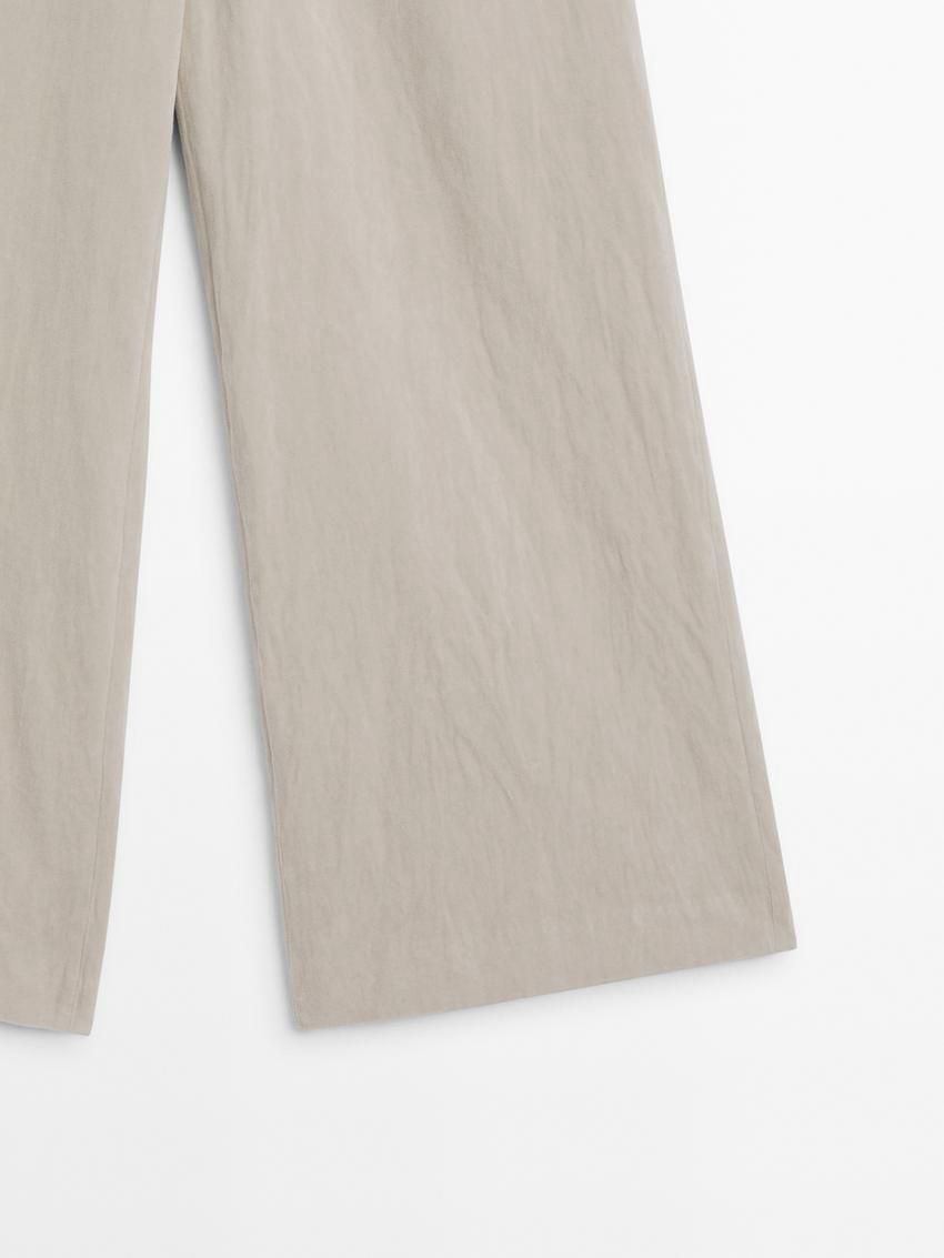 Massimo Dutti Wide-leg Velvet Suit Co-ord Women Trousers Beige | US-XP4071853