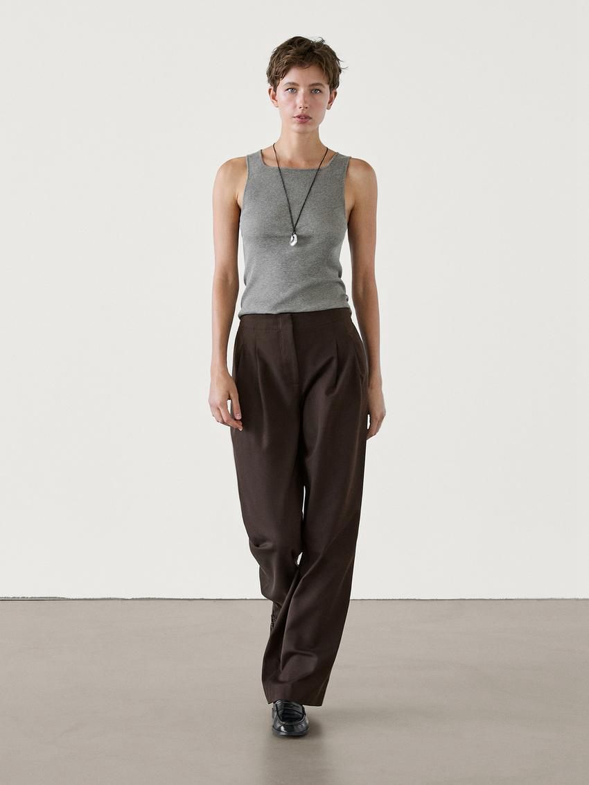 Massimo Dutti Wide-leg With Double Darts Women Trousers Chocolate | US-SF0827319