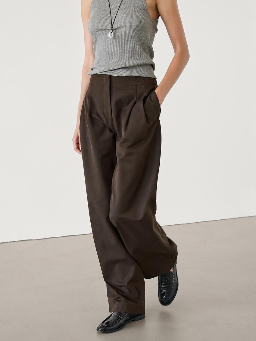 Massimo Dutti Wide-leg With Double Darts Women Trousers Chocolate | US-SF0827319