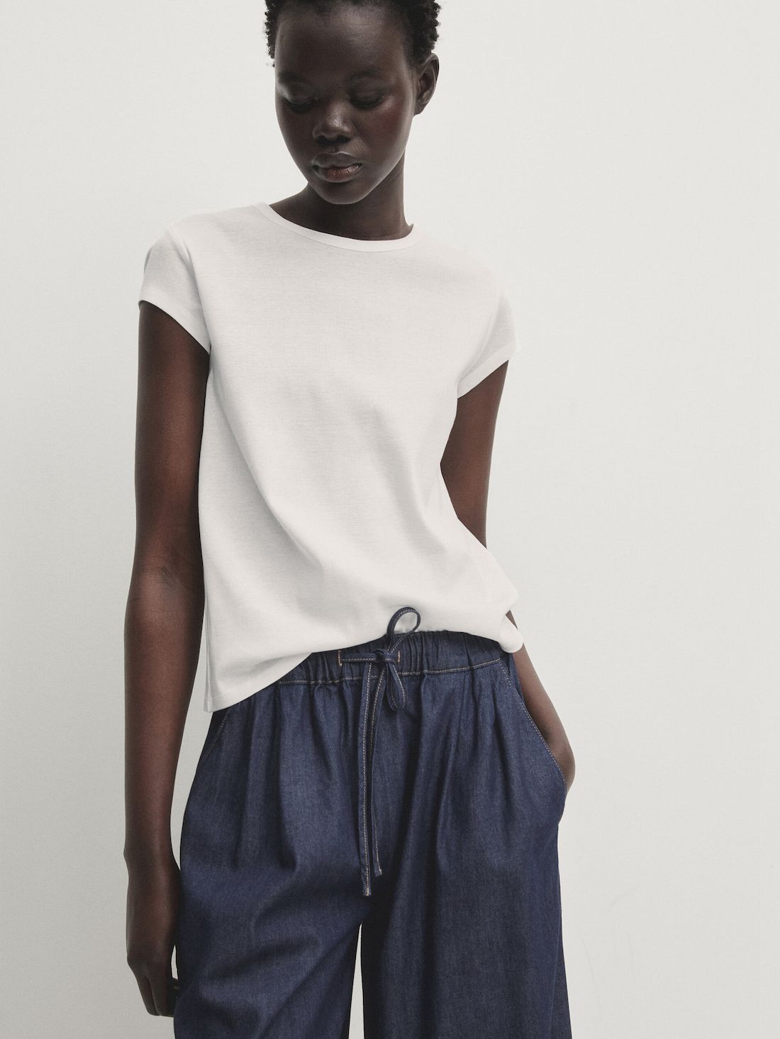 Massimo Dutti Wide-leg With Drawstring Detail Women Jeans Dark Blue | US-FL7891023