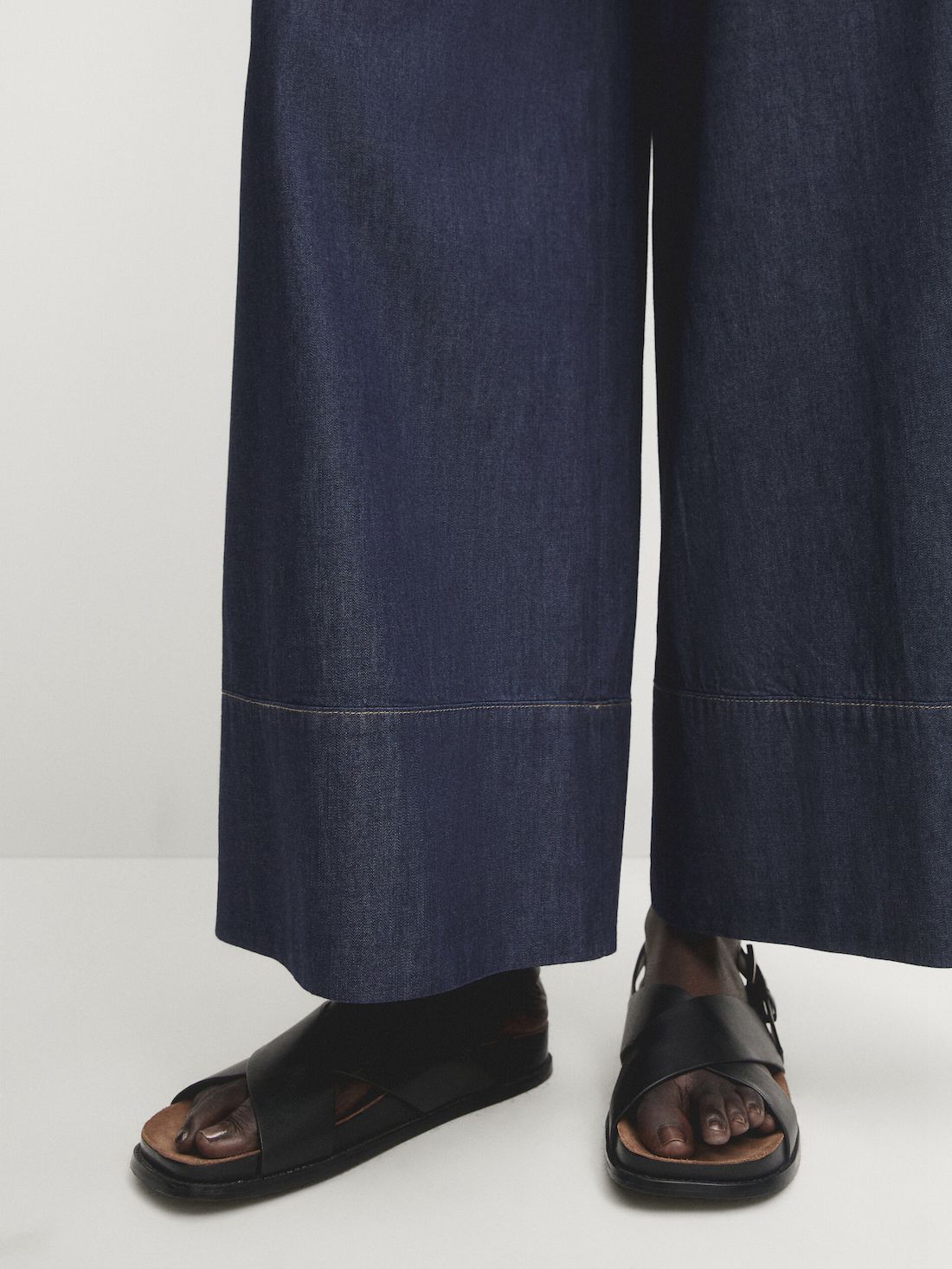 Massimo Dutti Wide-leg With Drawstring Detail Women Jeans Dark Blue | US-FL7891023