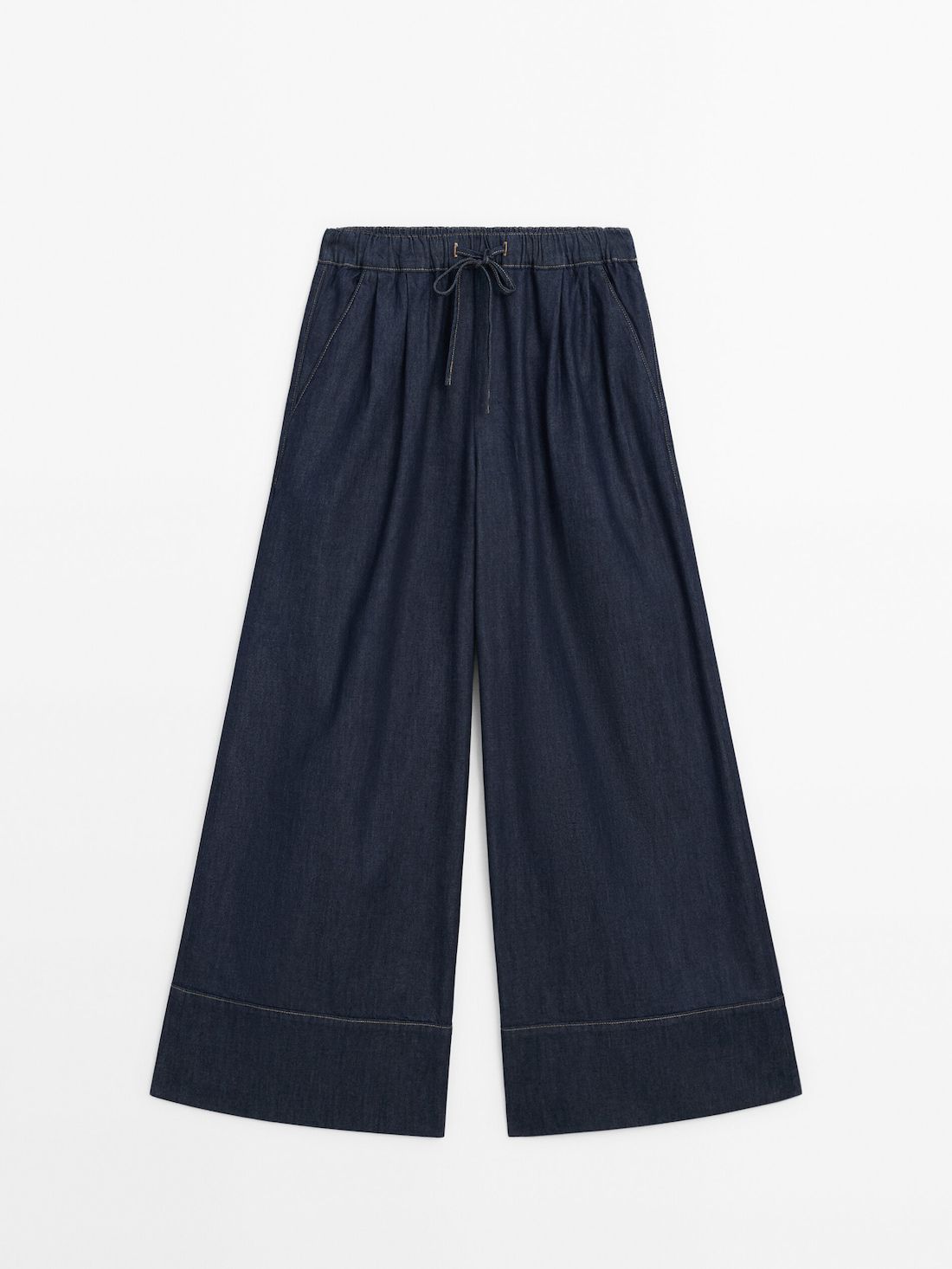 Massimo Dutti Wide-leg With Drawstring Detail Women Jeans Dark Blue | US-FL7891023