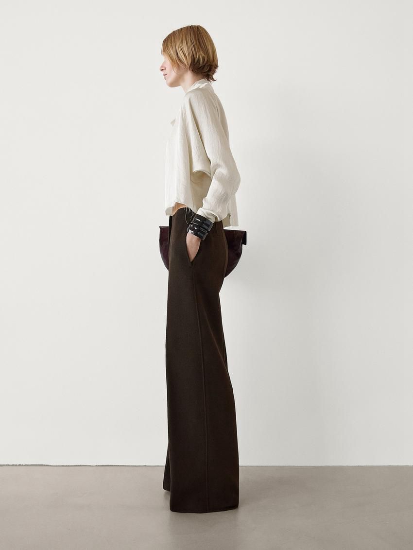 Massimo Dutti Wide-leg Wool Blend Women Trousers Chocolate | US-NB8961354