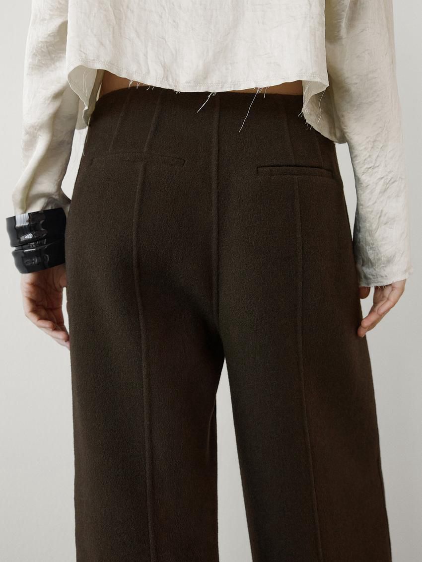 Massimo Dutti Wide-leg Wool Blend Women Trousers Chocolate | US-NB8961354