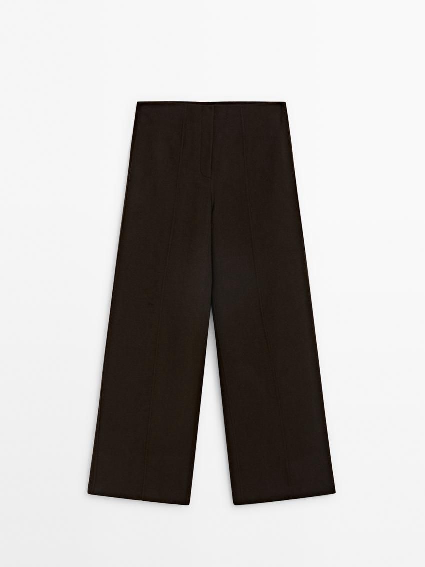 Massimo Dutti Wide-leg Wool Blend Women Trousers Chocolate | US-NB8961354