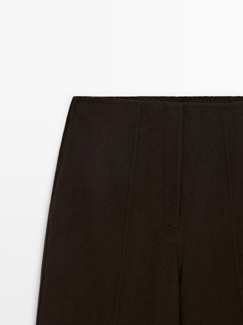 Massimo Dutti Wide-leg Wool Blend Women Trousers Chocolate | US-NB8961354
