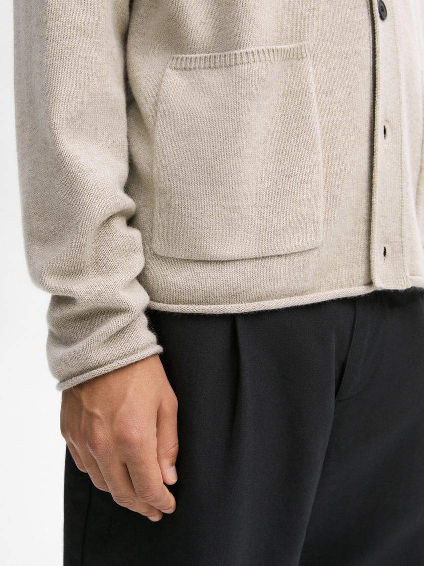 Massimo Dutti Wool And Cotton Pocket Details Men Cardigan Cream | US-QT3954780