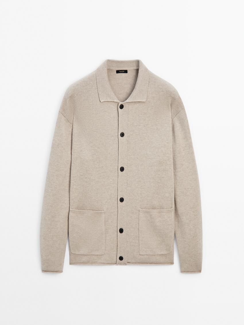 Massimo Dutti Wool And Cotton Pocket Details Men Cardigan Cream | US-QT3954780