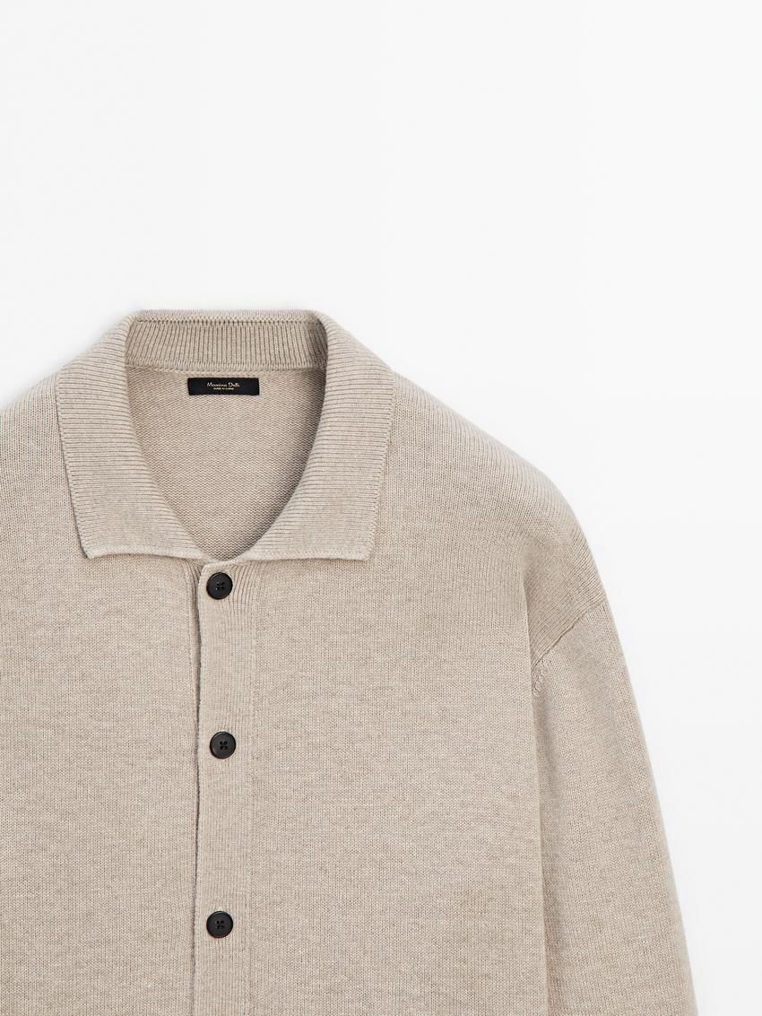 Massimo Dutti Wool And Cotton Pocket Details Men Cardigan Cream | US-QT3954780