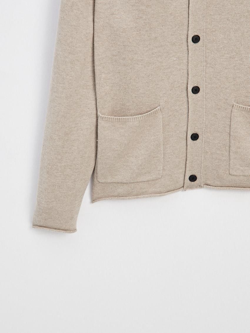 Massimo Dutti Wool And Cotton Pocket Details Men Cardigan Cream | US-QT3954780