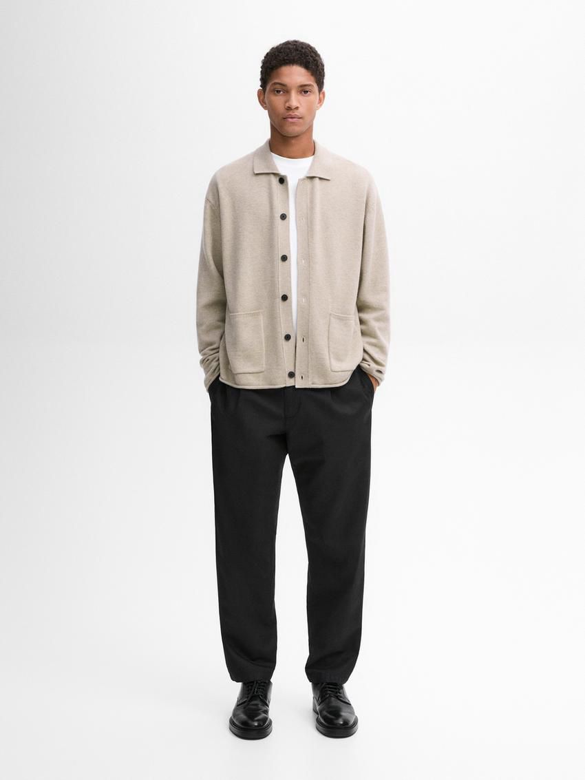 Massimo Dutti Wool And Cotton Pocket Details Men Cardigan Cream | US-QT3954780