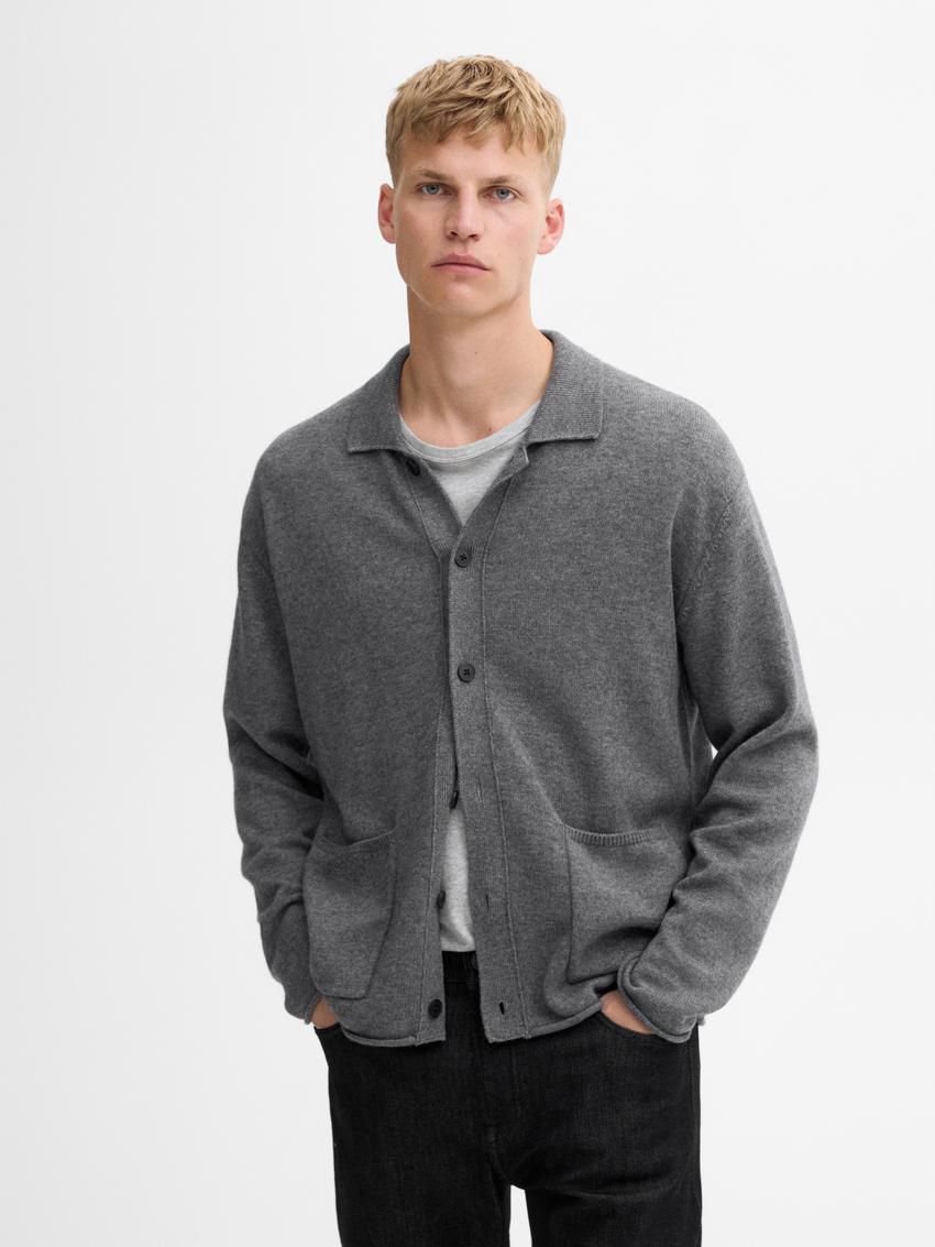 Massimo Dutti Wool And Cotton Pocket Details Men Cardigan Dark Grey | US-NS8654901
