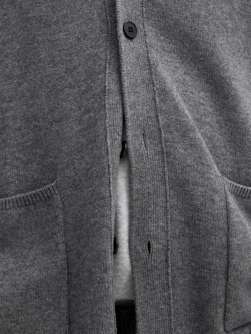 Massimo Dutti Wool And Cotton Pocket Details Men Cardigan Dark Grey | US-NS8654901